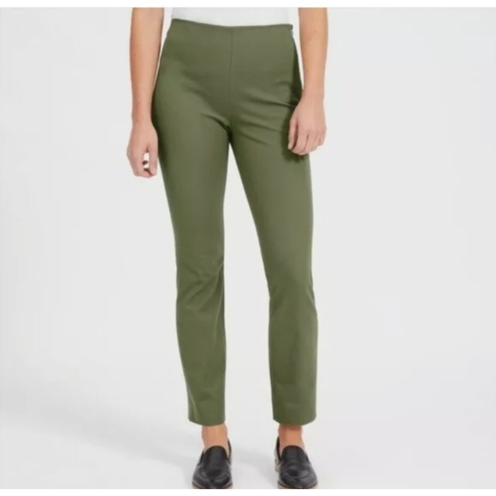 Everlane The Side Zip Stretch Cotton Trousers Sage Green Tapered Leg Pant Size 6 - Picture 1 of 5